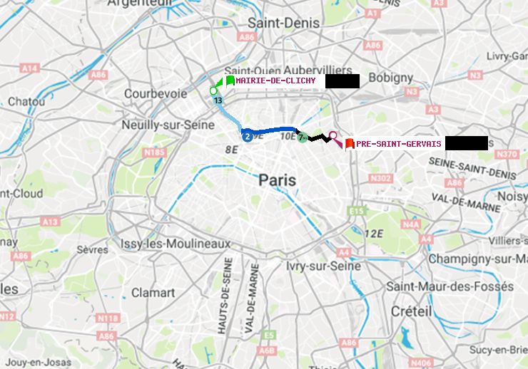 plan itinéraire ratp de Mairie de Clichy à Pré-Saint-Gervais
