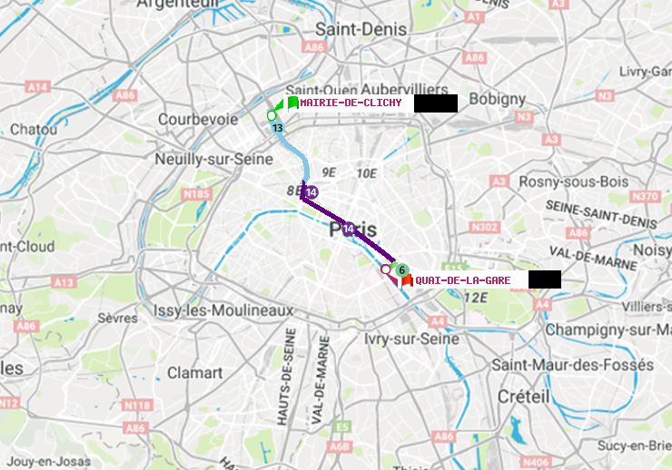 plan itinéraire ratp de Mairie de Clichy à Quai de la Gare
