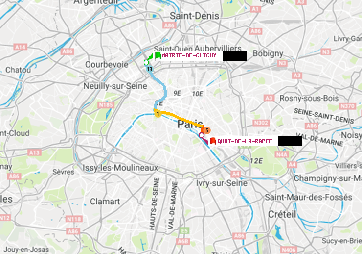plan itinéraire ratp de Mairie de Clichy à Quai de la Rapée