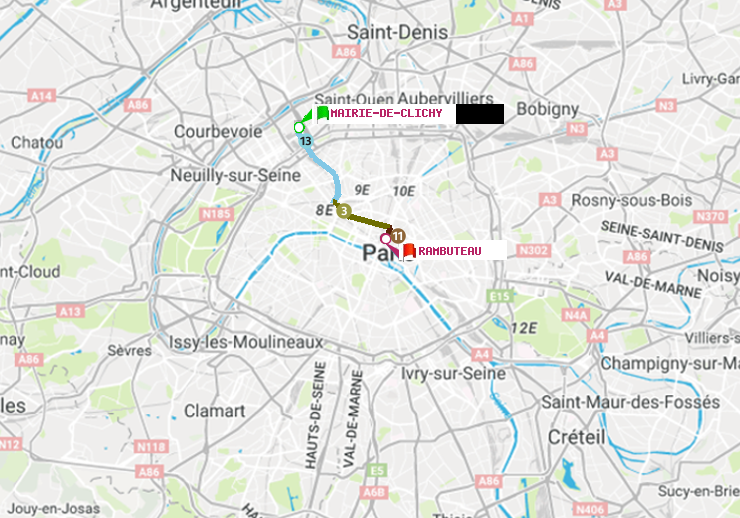 plan itinéraire ratp de Mairie de Clichy à Rambuteau
