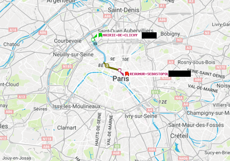 plan itinéraire ratp de Mairie de Clichy à Réaumur-Sébastopol