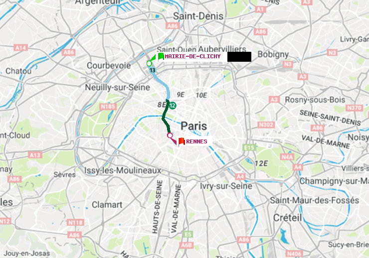 plan itinéraire ratp de Mairie de Clichy à Rennes
