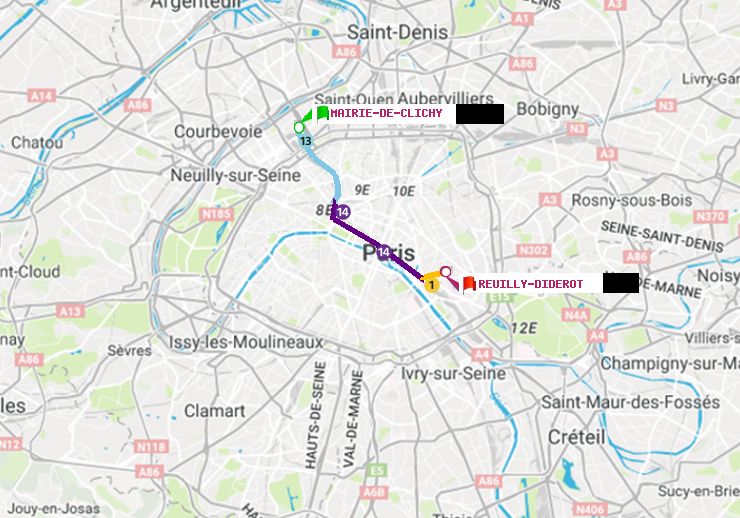 plan itinéraire ratp de Mairie de Clichy à Reuilly-Diderot