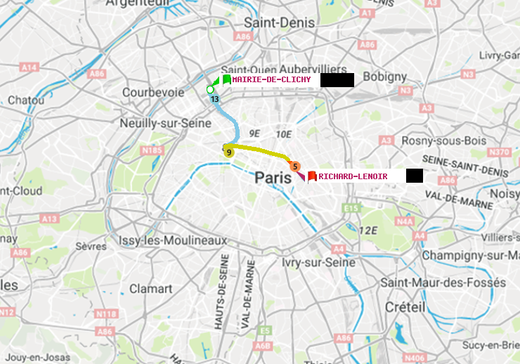 plan itinéraire ratp de Mairie de Clichy à Richard-Lenoir