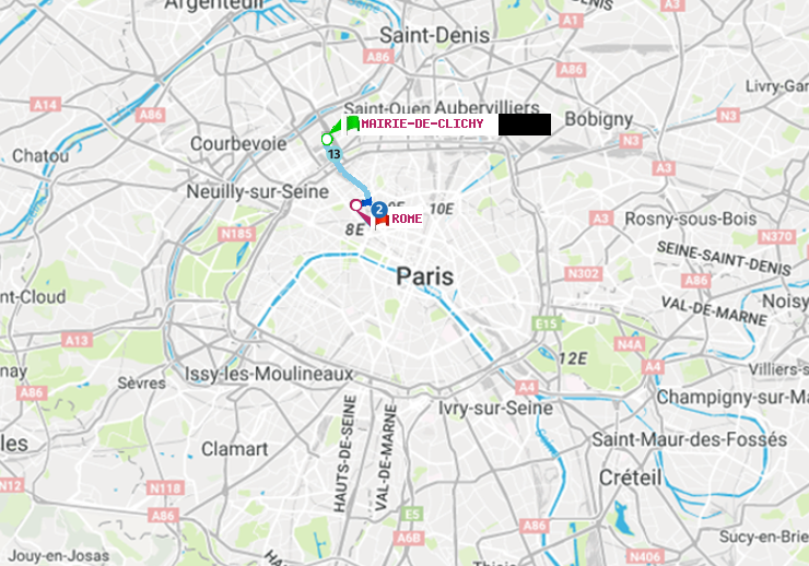 plan itinéraire ratp de Mairie de Clichy à Rome