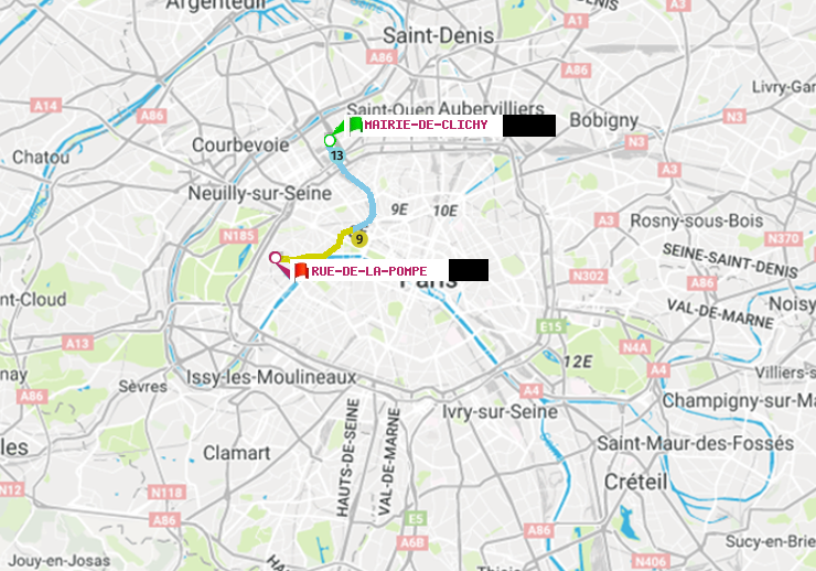plan itinéraire ratp de Mairie de Clichy à Rue de la Pompe (Avenue Georges Mandel)