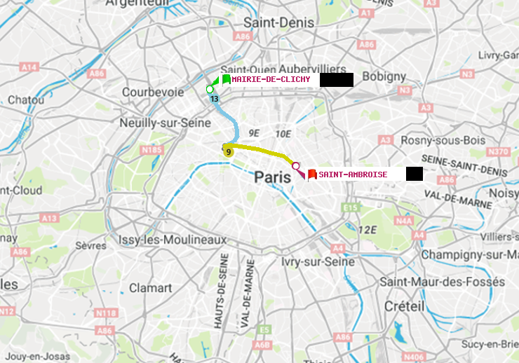 plan itinéraire ratp de Mairie de Clichy à Saint-Ambroise