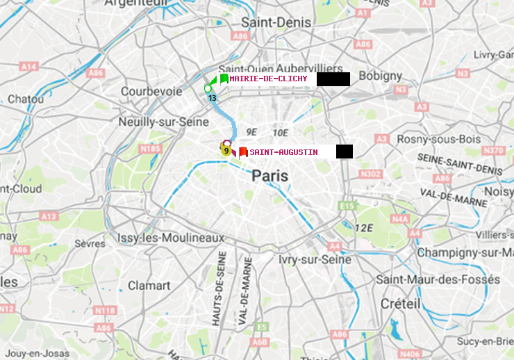 plan itinéraire ratp de Mairie de Clichy à Saint-Augustin