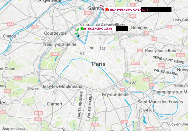 plan itinéraire ratp de Mairie de Clichy à Saint-Denis-Universite