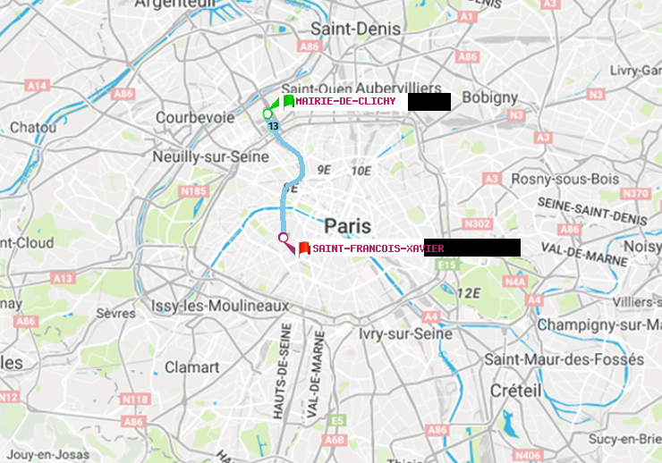 plan itinéraire ratp de Mairie de Clichy à Saint-Francois-Xavier