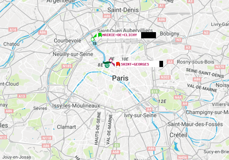 plan itinéraire ratp de Mairie de Clichy à Saint-Georges
