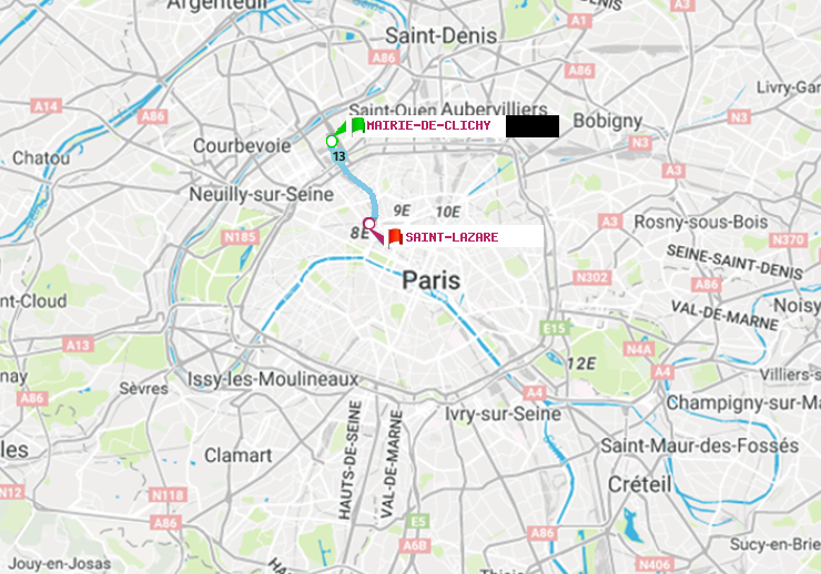 plan itinéraire ratp de Mairie de Clichy à Saint-Lazare