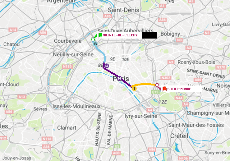 plan itinéraire ratp de Mairie de Clichy à Saint-Mandé