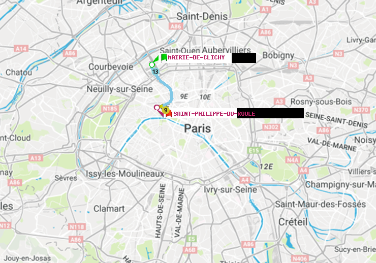 plan itinéraire ratp de Mairie de Clichy à Saint-Philippe du Roule