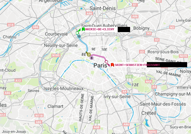plan itinéraire ratp de Mairie de Clichy à Saint-Sébastien-Froissart