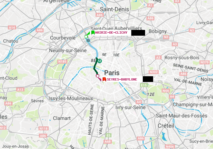plan itinéraire ratp de Mairie de Clichy à Sèvres-Babylone