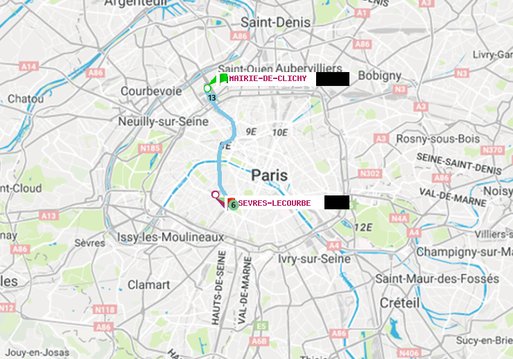 plan itinéraire ratp de Mairie de Clichy à Sèvres-Lecourbe