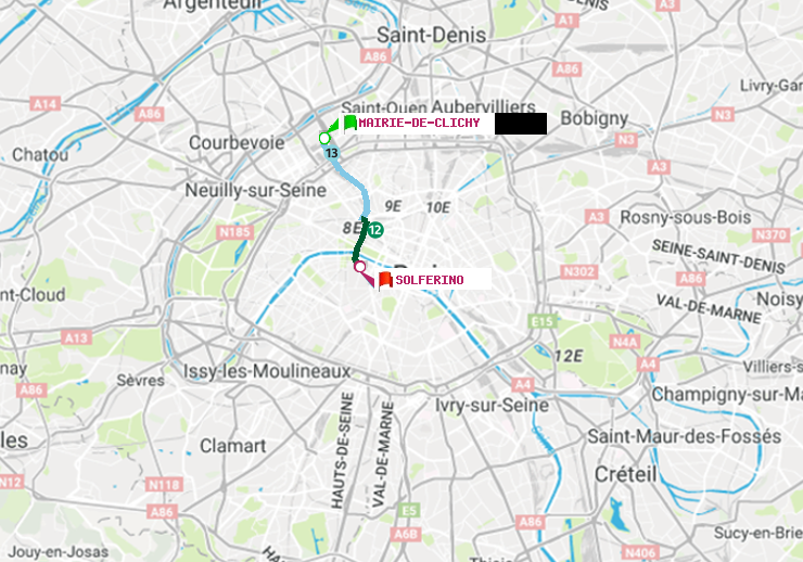 plan itinéraire ratp de Mairie de Clichy à Solférino