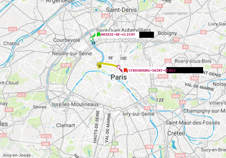 plan itinéraire ratp de Mairie de Clichy à Strasbourg-Saint-Denis