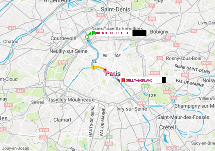 plan itinéraire ratp de Mairie de Clichy à Sully-Morland