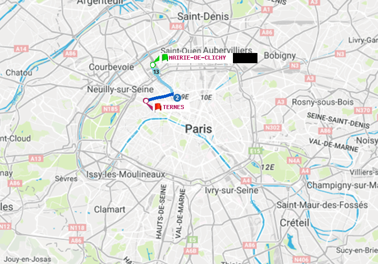 plan itinéraire ratp de Mairie de Clichy à Ternes