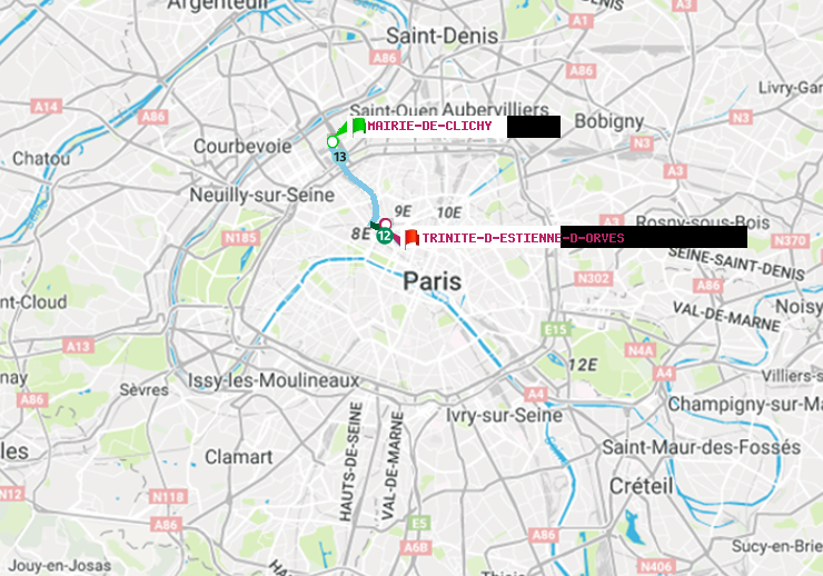 plan itinéraire ratp de Mairie de Clichy à Trinité-d