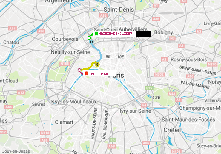 plan itinéraire ratp de Mairie de Clichy à Trocadéro