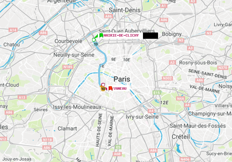 plan itinéraire ratp de Mairie de Clichy à Vaneau