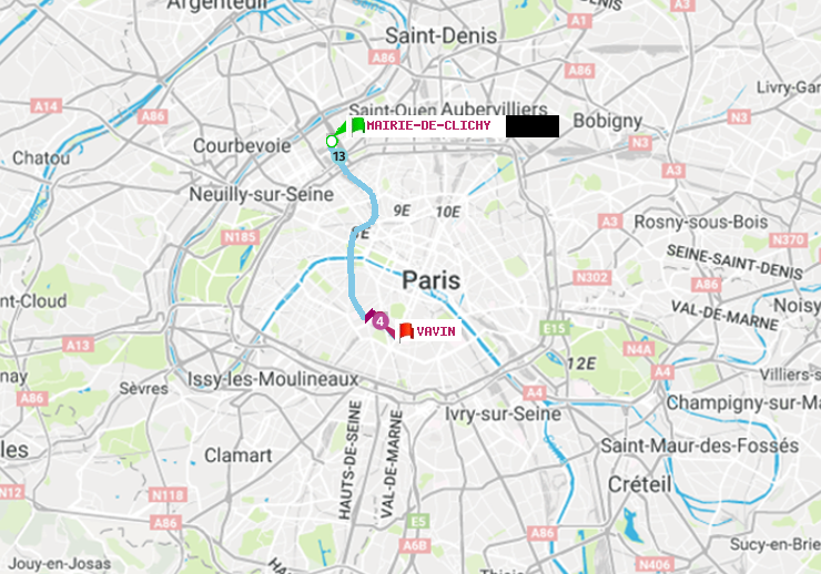 plan itinéraire ratp de Mairie de Clichy à Vavin