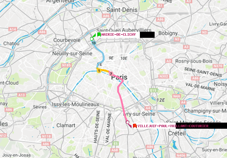 plan itinéraire ratp de Mairie de Clichy à Villejuif-Paul Vaillant Couturier (Hôpital Paul Brousse)
