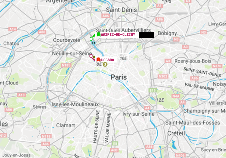 plan itinéraire ratp de Mairie de Clichy à Wagram