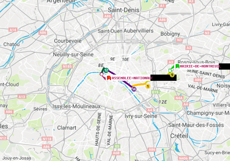 plan itinéraire ratp de Mairie de Montreuil à Assemblée Nationale