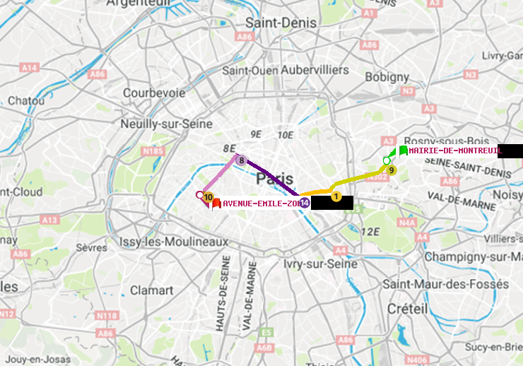 plan itinéraire ratp de Mairie de Montreuil à Avenue Emile-Zola