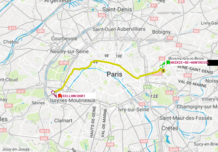 plan itinéraire ratp de Mairie de Montreuil à Billancourt