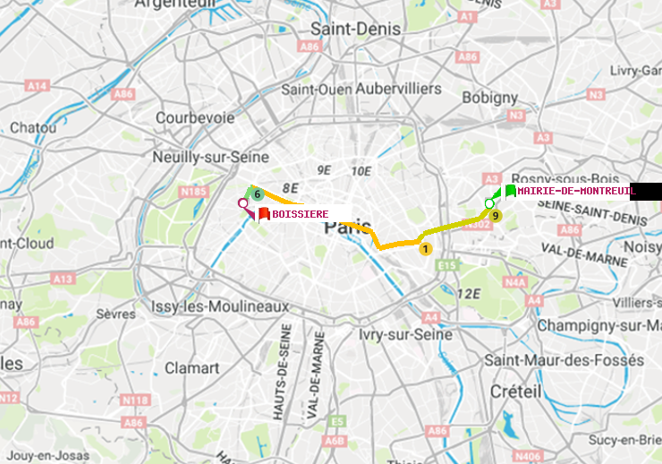 plan itinéraire ratp de Mairie de Montreuil à Boissière