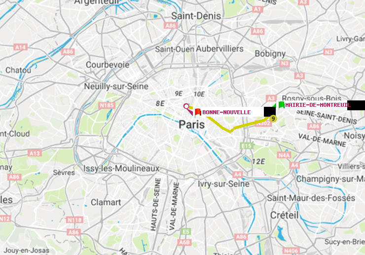 plan itinéraire ratp de Mairie de Montreuil à Bonne Nouvelle