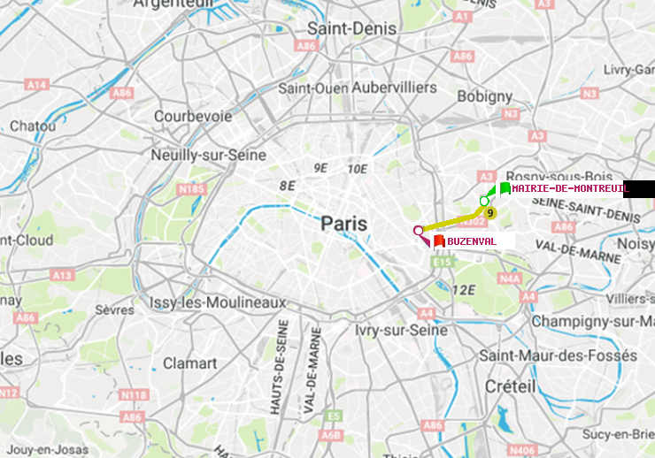 plan itinéraire ratp de Mairie de Montreuil à Buzenval