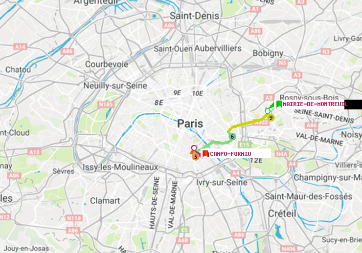 plan itinéraire ratp de Mairie de Montreuil à Campo-Formio