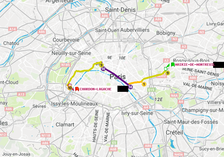 plan itinéraire ratp de Mairie de Montreuil à Chardon-Lagache