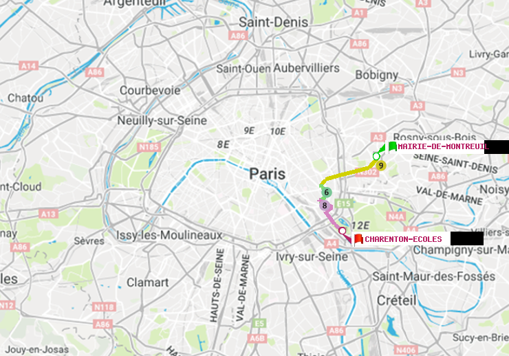 plan itinéraire ratp de Mairie de Montreuil à Charenton-Ecoles