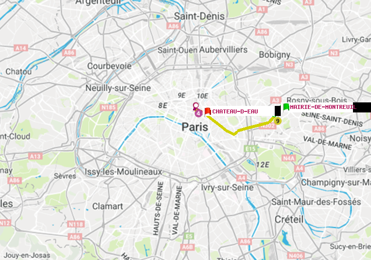 plan itinéraire ratp de Mairie de Montreuil à Château d