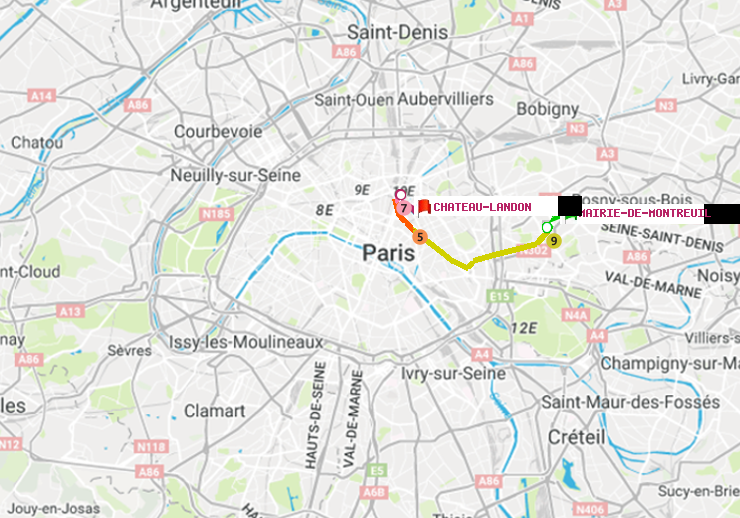plan itinéraire ratp de Mairie de Montreuil à Château Landon