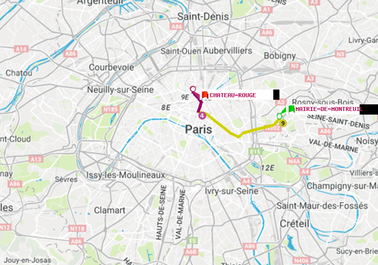 plan itinéraire ratp de Mairie de Montreuil à Château Rouge