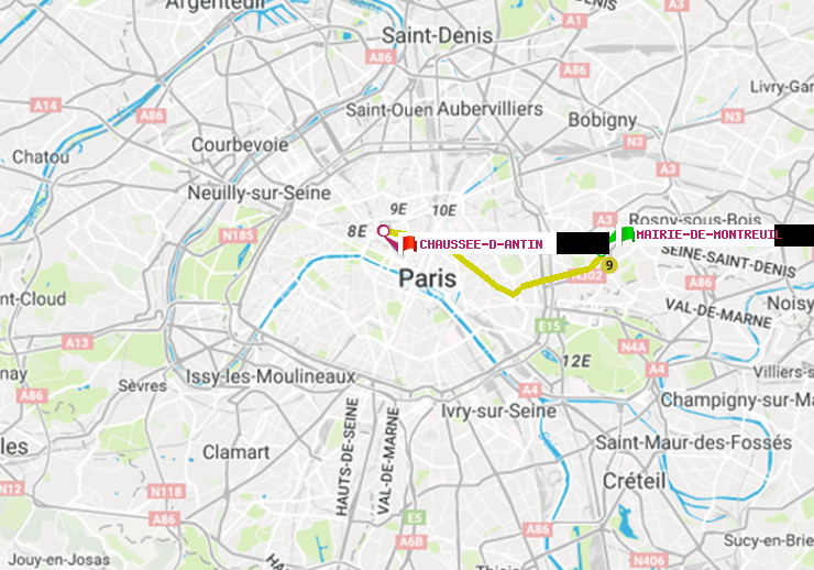 plan itinéraire ratp de Mairie de Montreuil à Chaussée d