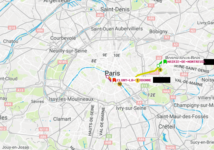 plan itinéraire ratp de Mairie de Montreuil à Cluny-La Sorbonne