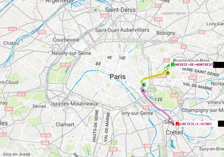 plan itinéraire ratp de Mairie de Montreuil à Créteil-L