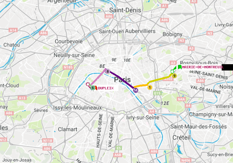 plan itinéraire ratp de Mairie de Montreuil à Dupleix