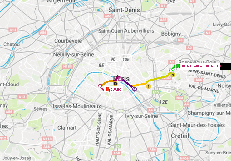 plan itinéraire ratp de Mairie de Montreuil à Duroc