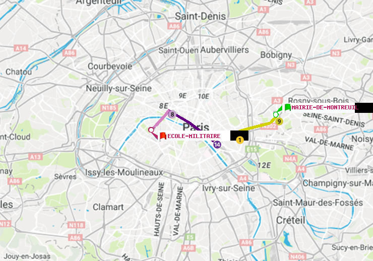 plan itinéraire ratp de Mairie de Montreuil à Ecole Militaire