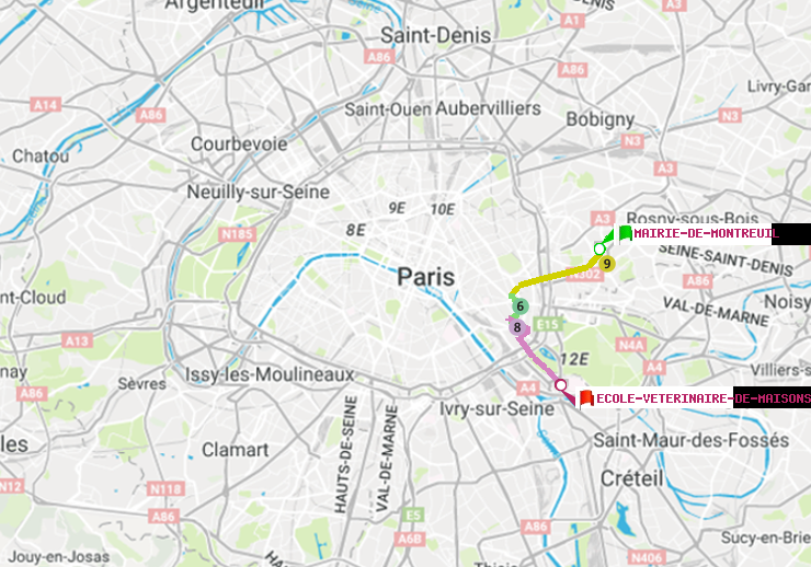 plan itinéraire ratp de Mairie de Montreuil à Ecole Vétérinaire de Maisons-Alfort